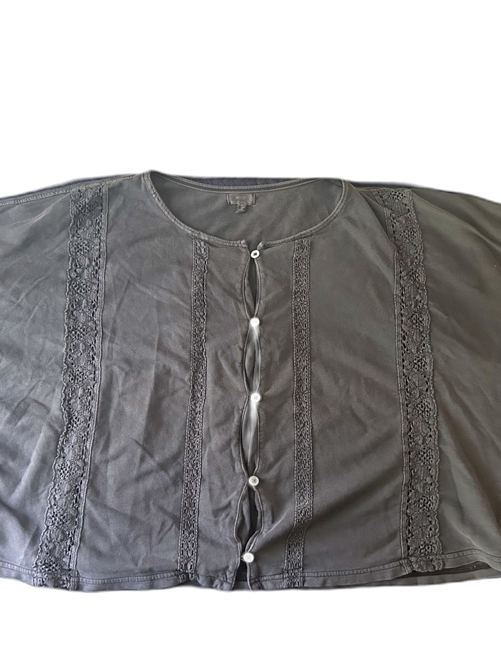 American Eagle Outfitters Charcoal Gray Lace-Trim Button Down Top